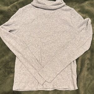 Babaton Light Gray Ribbed Turtleneck Sweater